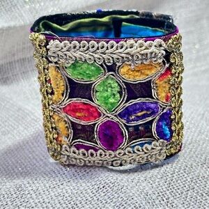 RUBYRUDI Cuff Bracelet Handcrafted OOAK Fabric Embellished Artisan Wearable Art